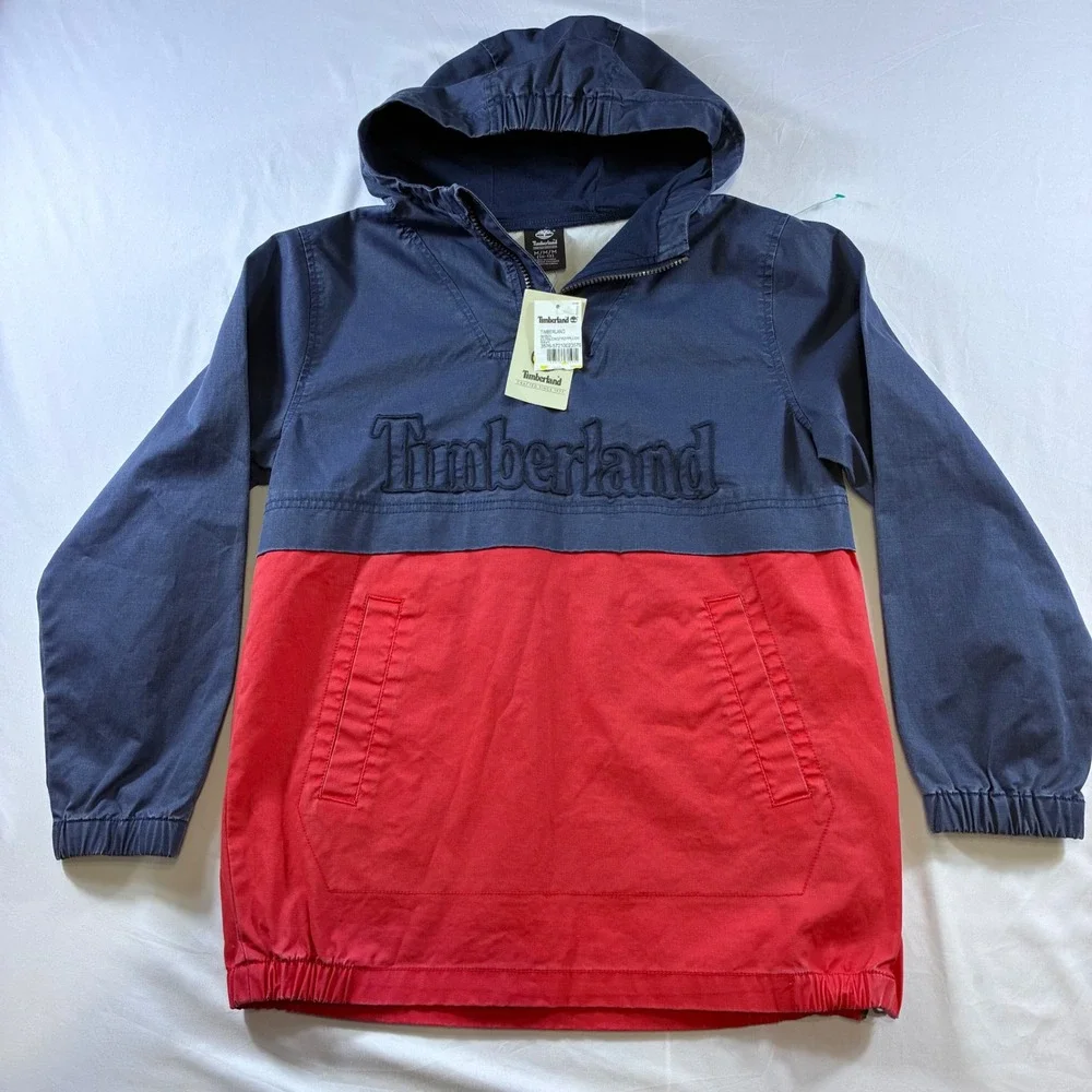 Timberland Kids Navy Red Colorblock Anorak Pullover Jacket Size M 10-12 NWT